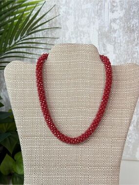 Crystal Avenue Raspberry Pink Beaded Statement Necklace NWT